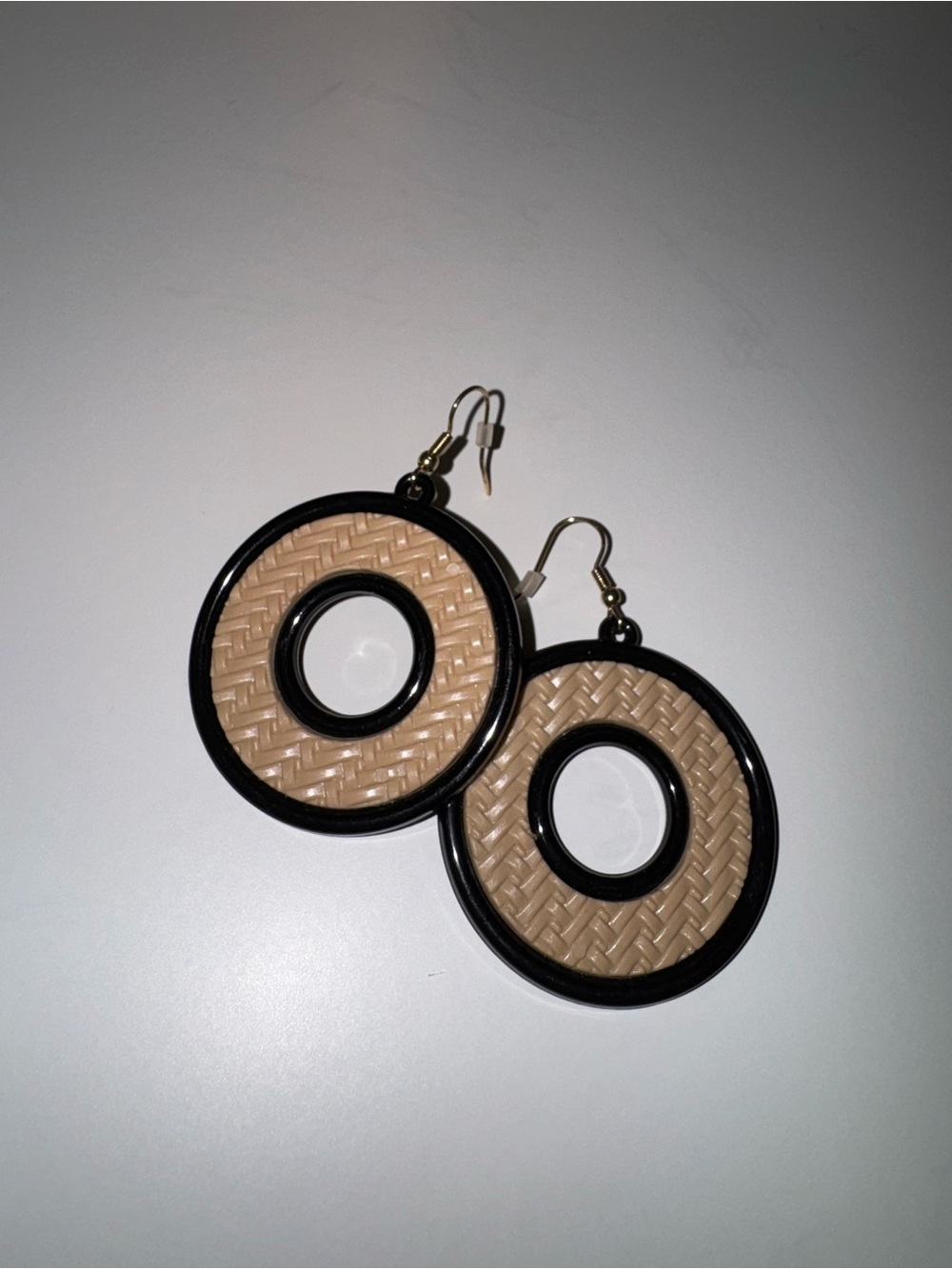 Beige and Black Woven Circle Drop Earrings - Women Jewelry - Picture 2 of 3